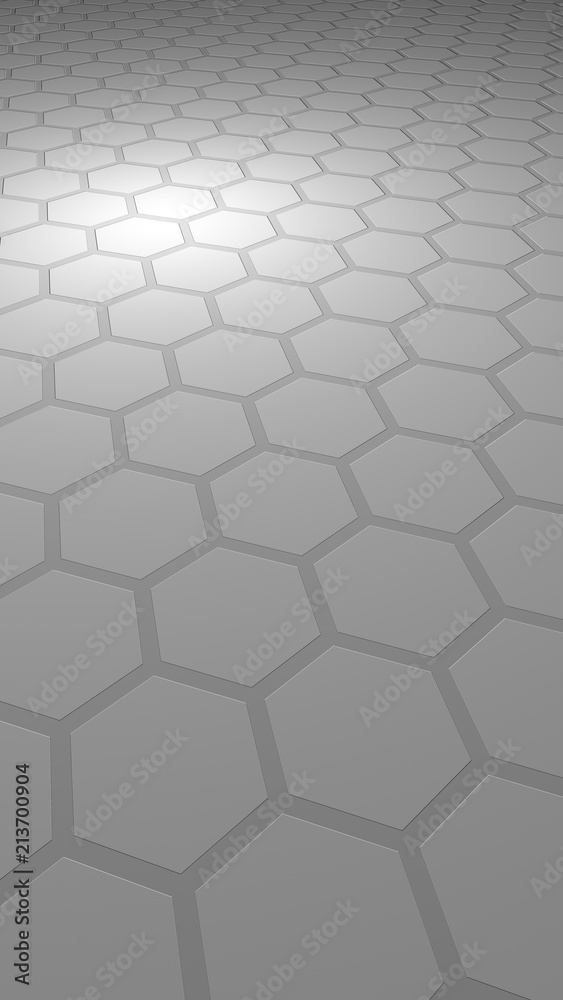 Honeycomb on a gray background. Perspective view on polygon look like honeycomb. Extruded, bump cell. Isometric geometry. Vertical image orientation. 3D illustration Honeycomb on a gray background. Perspective view on polygon look like honeycomb. Extruded, bump cell. Isometric geometry. Vertical image orientation. 3D illustration
