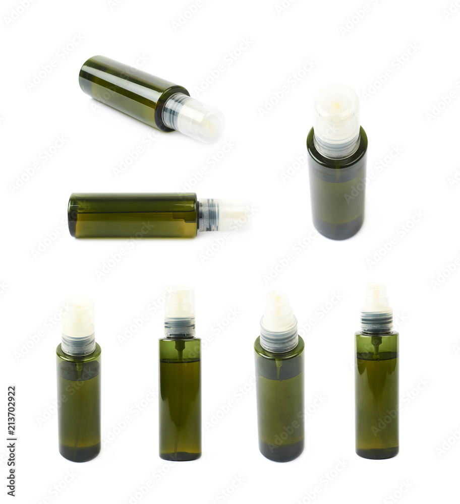 Green massage oil bottle isolated Green massage oil bottle isolated
