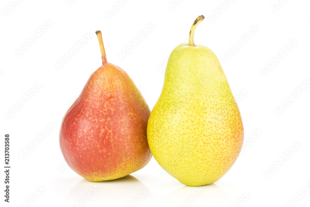 Group of two whole fresh red pear forelle variety isolated on white Group of two whole fresh red pear forelle variety isolated on white