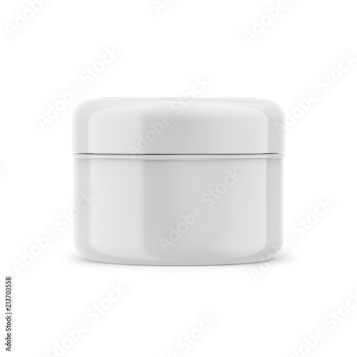 Fototapeta Naklejka Na Ścianę i Meble -  Cosmetic glossy beauty cream jar, 3D white plastic container isolated on a white background, product mockup