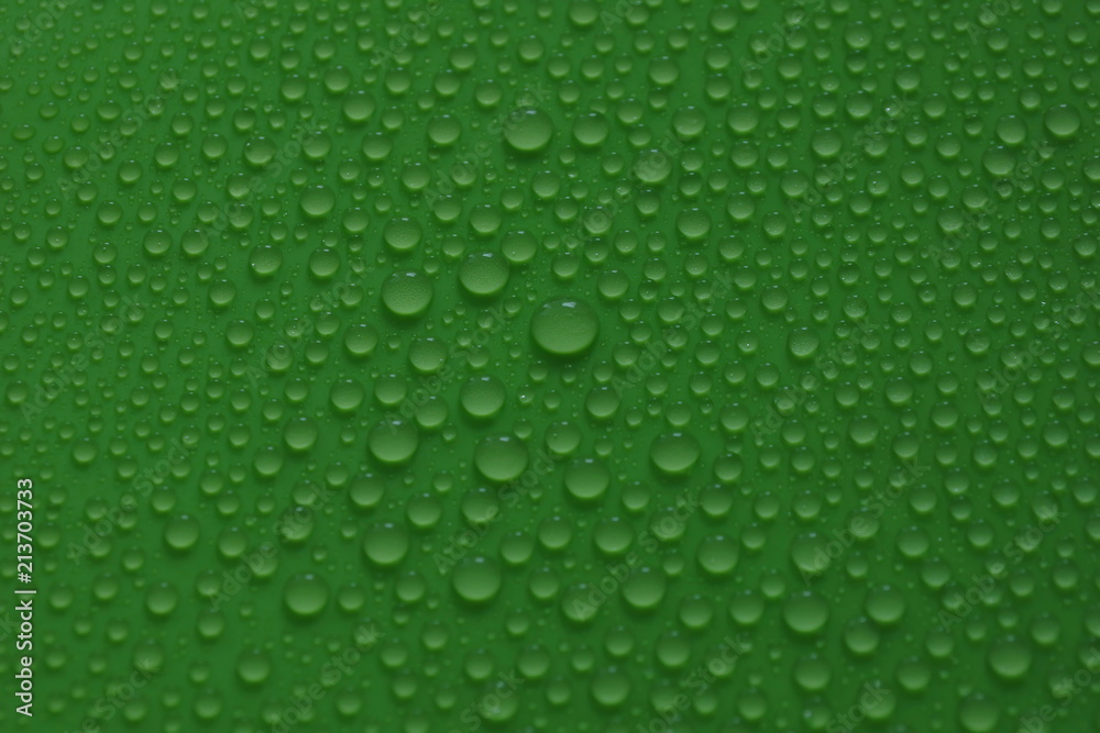 water drops on green background texture