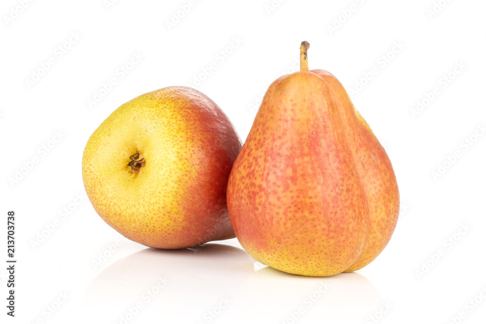 Group of two whole fresh red pear forelle variety isolated on white Group of two whole fresh red pear forelle variety isolated on white