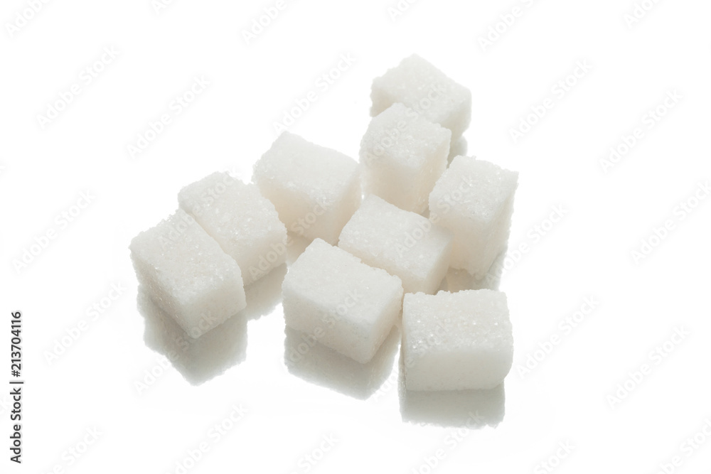 Sweet crystal white sugar cubes, carbohydrates.
