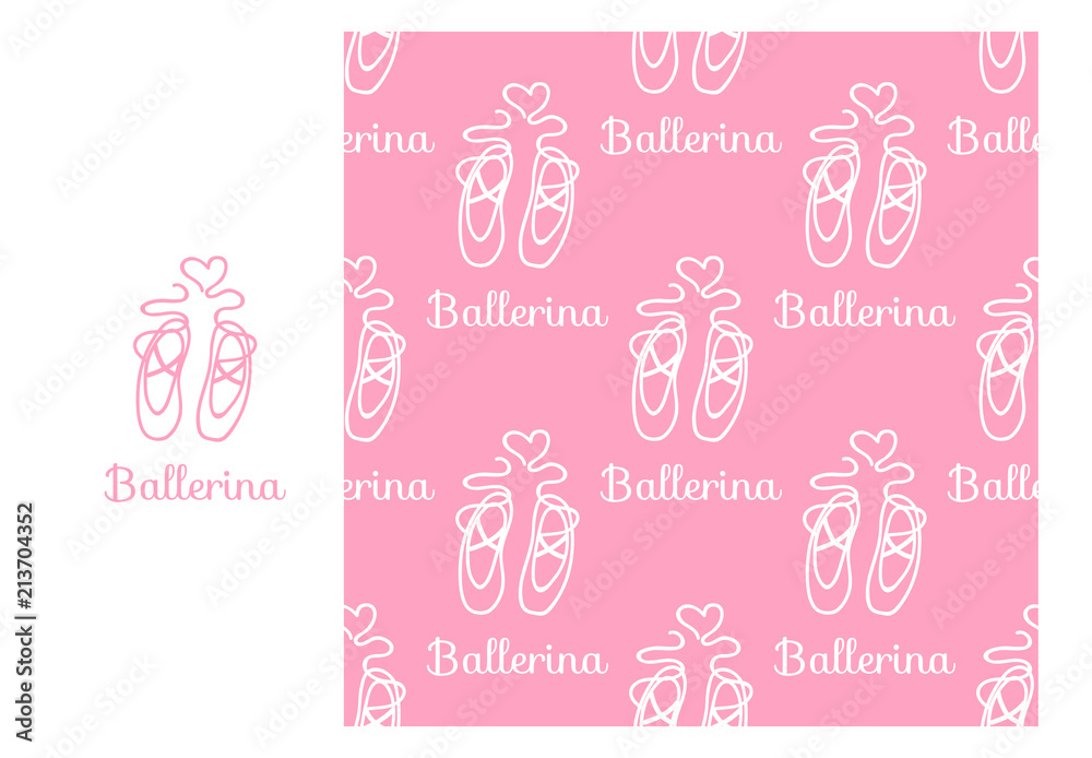 Vector Ballerina Pointe. Seamless repeating pattern isolated on pink background. Modern Design for Girls