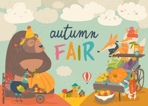 Cute animals on autumn fair