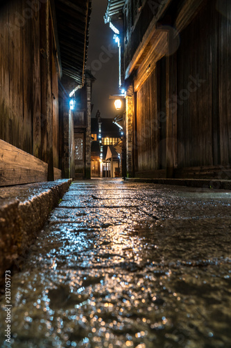 Wuzhen's beautiful rivers and ancient architectural at night photo