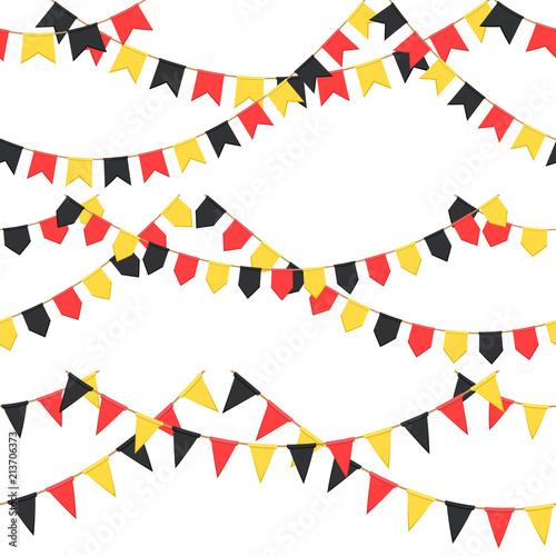 Set of garland with celebration flags chain, black, yellow, yellow pennons with no background, footer and banner for celebration