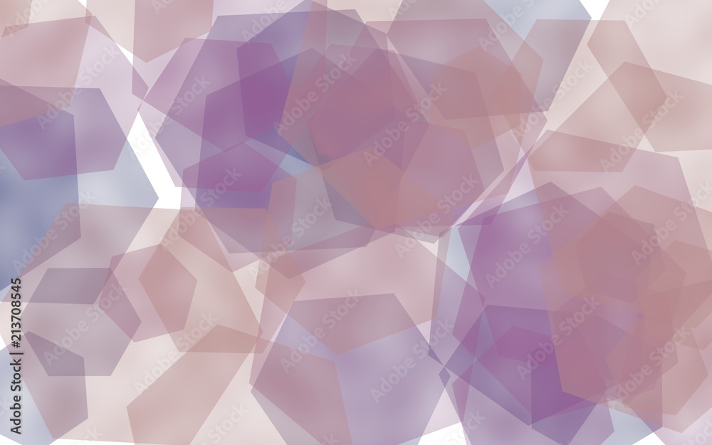 Multicolored translucent hexagons on white background. Pink tones. 3D illustration