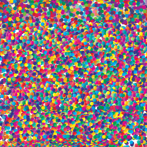 Colorful polka dots and confetti celebration background.