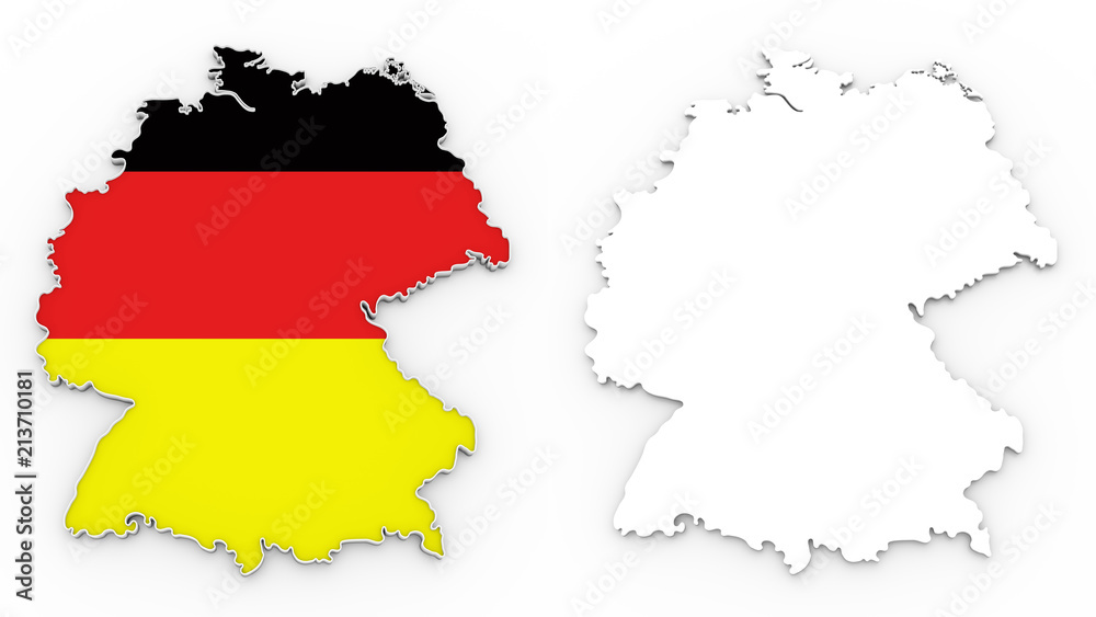 3D map of germany white silhouette and flag 3D map of germany white silhouette and flag