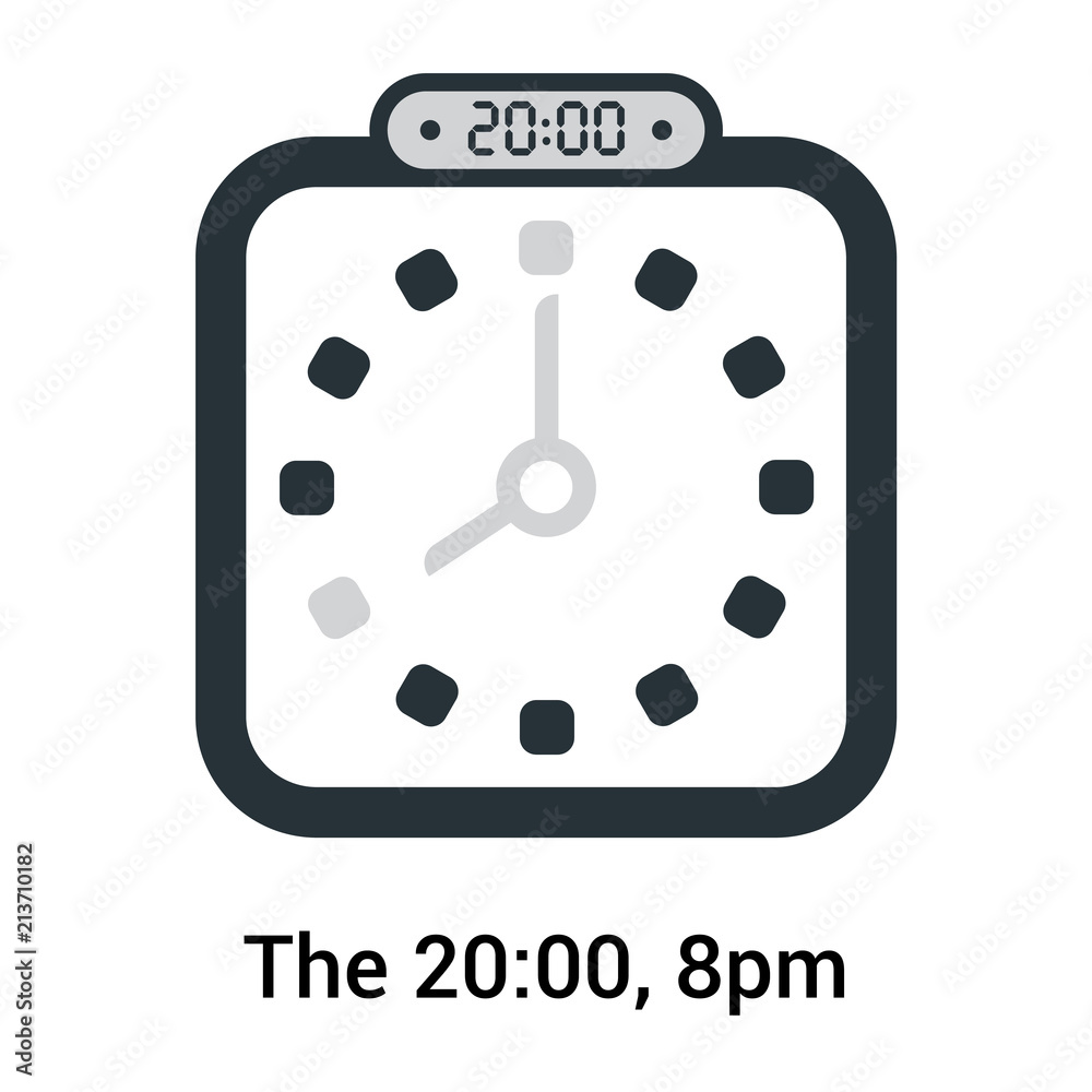 Vektorová grafika „The 20:00, 8pm icon isolated on white background, clock  and watch, timer, countdown symbol, stopwatch, digital timer vector icon“  ze služby Stock | Adobe Stock
