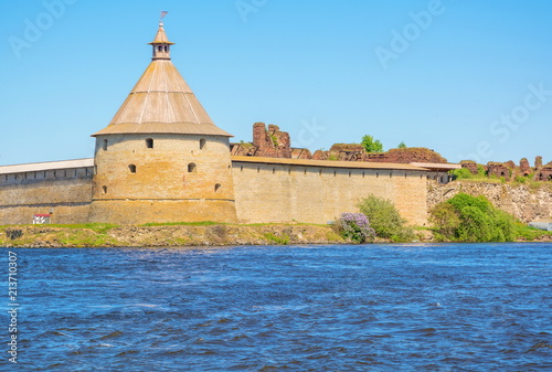 Ancient fortress Shlisselburg on the Neva River photo