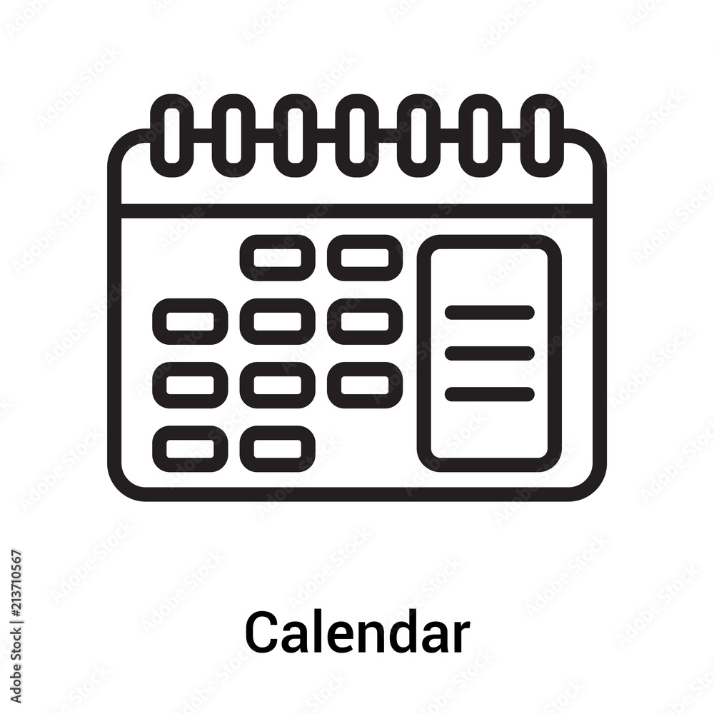 Calendar icon vector sign and symbol isolated on white background, Calendar logo concept Calendar icon vector sign and symbol isolated on white background, Calendar logo concept