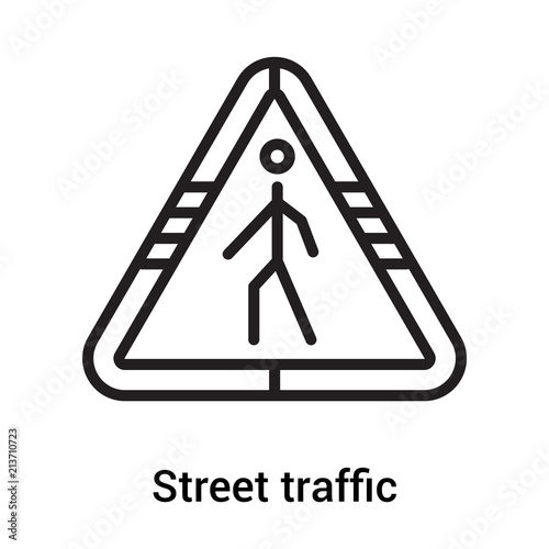Street traffic triangular signal with a walker icon vector sign and symbol isolated on white background, Street traffic triangular signal with a walker logo concept