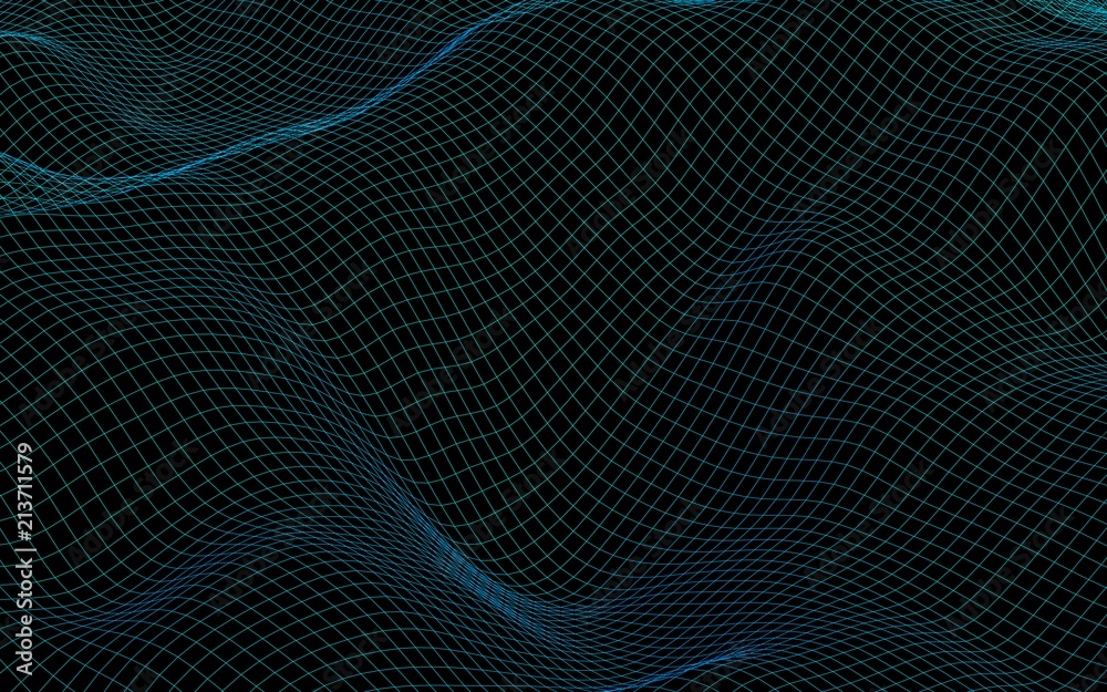 Abstract landscape on a dark background. Cyberspace blue grid. Hi-tech network. 3D illustration Abstract landscape on a dark background. Cyberspace blue grid. Hi-tech network. 3D illustration