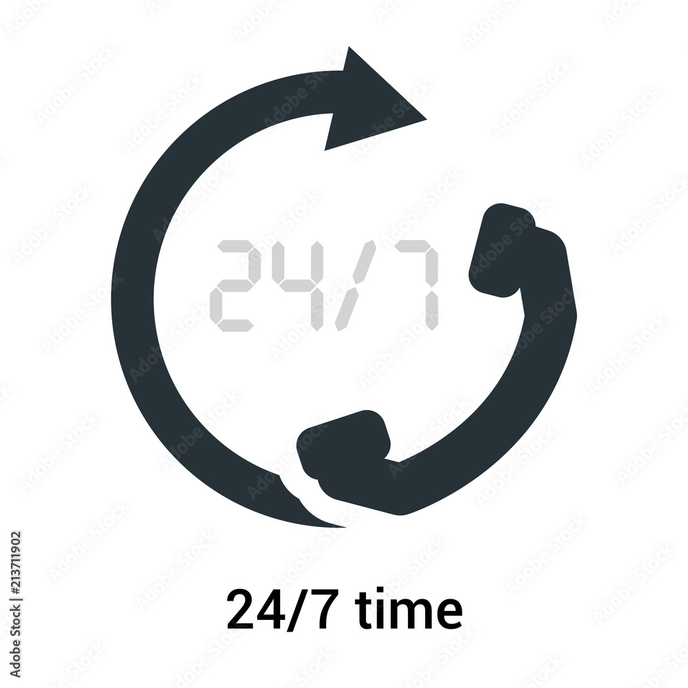 24/7 time icon isolated on white background, 24/7 support and service vector icon