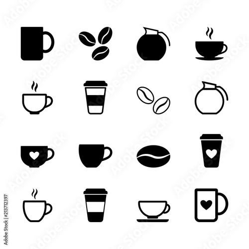 Simple set of flat black coffee icons in vector format