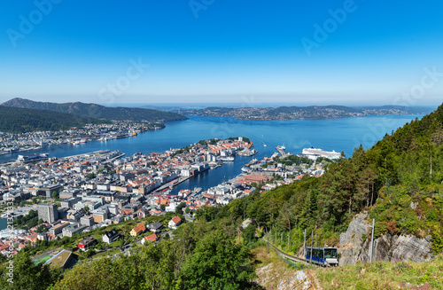 Landscape from Mount Floyen ( Floibanen ) in the Norwegian city of Bergen. Hordaland, Norway, Europe. © a_mikhail