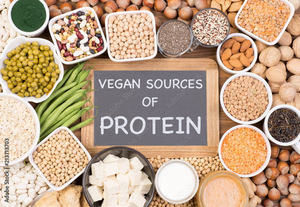 Fotografie, Obraz Protein in vegan diet. Food sources of vegan protein