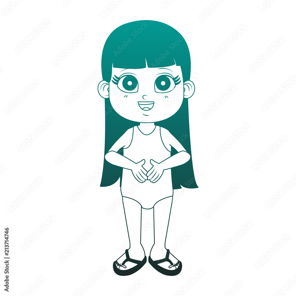 Beautiful girl with hand up cartoon vector illustration graphic design
