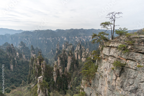 Landscape of Zhangjiajie. Taken from Old House Field. Located in Wulingyuan Scenic and Historic Interest Area which was designated a UNESCO World Heritage Site as well as AAAAA scenic area in china. photo