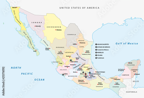 mexico administrative and political vector map photo
