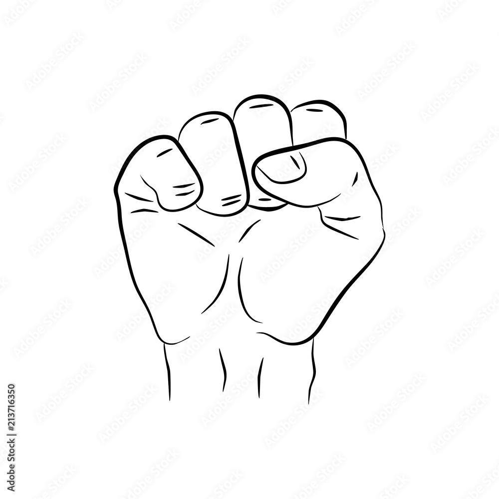 raised hand showing a fist, a symbol of strength and superiority, success, struggle for its dip, sketch black and white illustration, vector raised hand showing a fist, a symbol of strength and superiority, success, struggle for its dip, sketch black and white illustration, vector