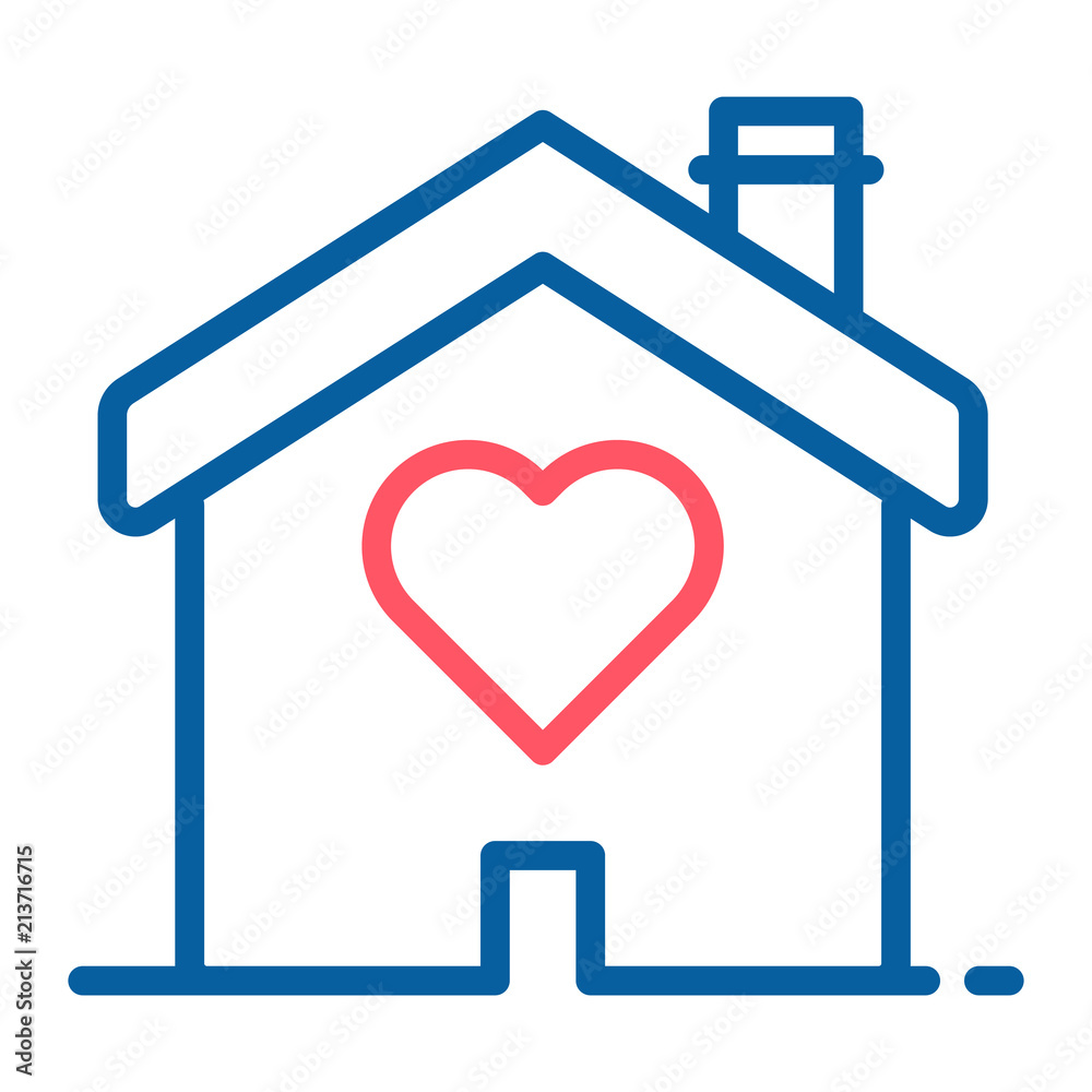 House with a heart shape inside. Love home icon. Vector thin line