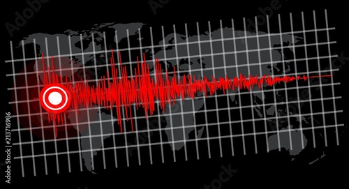 Earthquake - seismic waves on world map -  vector illustration 