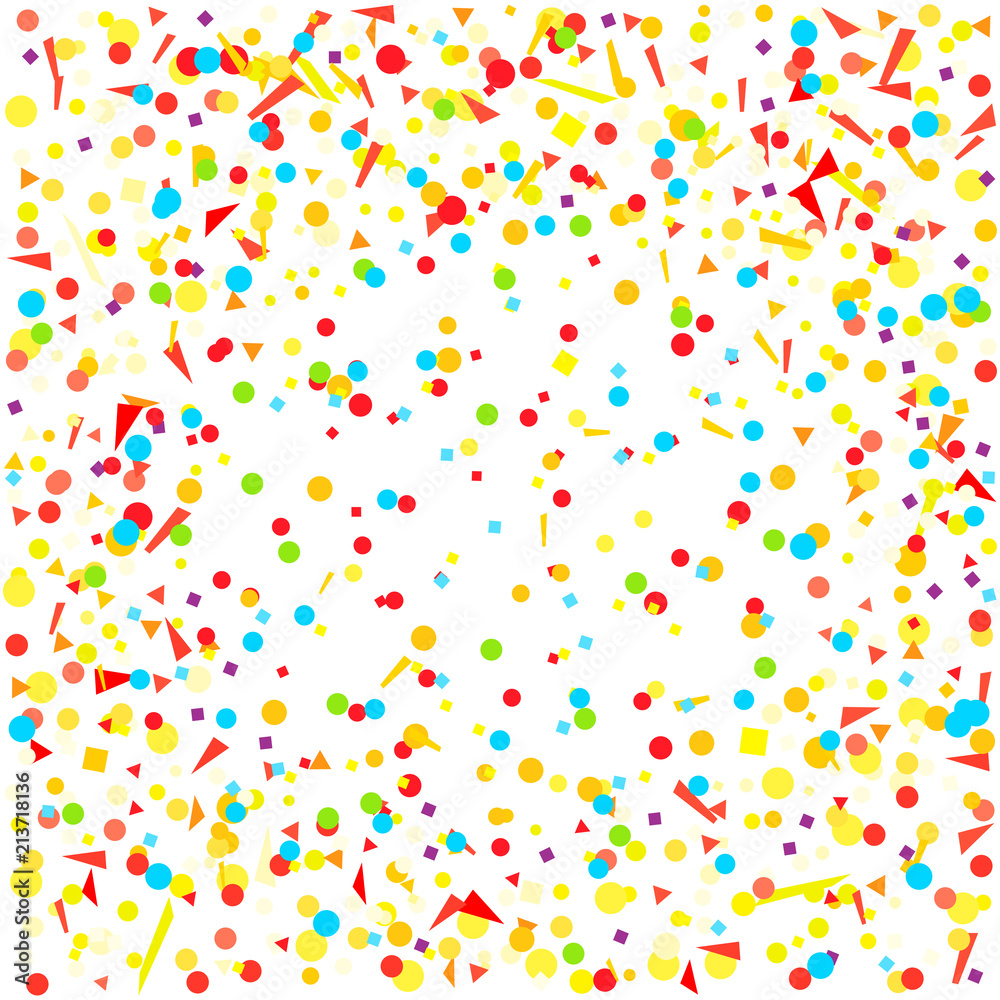 Confetti on white. Geometrical background with multicolored glitters. Pattern for design. Print for polygraphy, posters, banners and textiles. Greeting cards. Luxury texture Confetti on white. Geometrical background with multicolored glitters. Pattern for design. Print for polygraphy, posters, banners and textiles. Greeting cards. Luxury texture