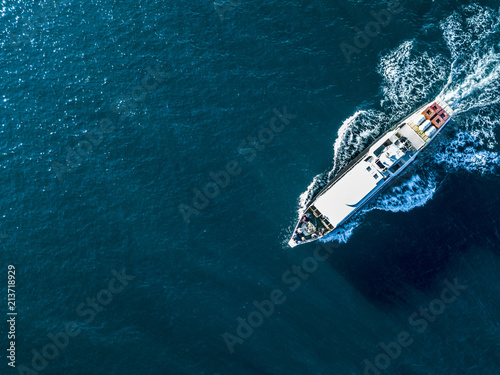 aerial view of cruise ship passing across the mediterranean sea isolated water texture © Mihail