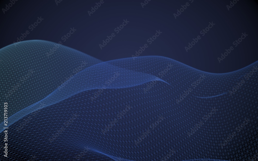 Abstract landscape on a blue background. Cyberspace grid. Hi-tech network. 3d technology illustration. 3D illustration