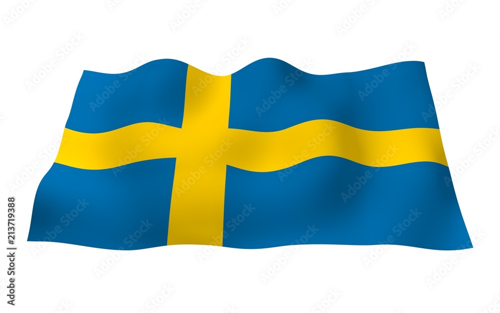 The flag of Sweden. Official state symbol of the Kingdom of Sweden. A blue field with a yellow Scandinavian cross that extends to the edges of the flag. 3d illustration The flag of Sweden. Official state symbol of the Kingdom of Sweden. A blue field with a yellow Scandinavian cross that extends to the edges of the flag. 3d illustration