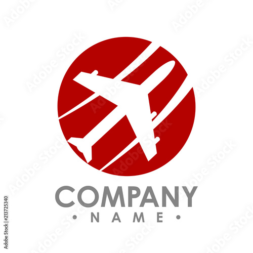 Travel agency logo design idea with airplane in negative space. Amazing destinations creative symbol concept. Abstract logo.