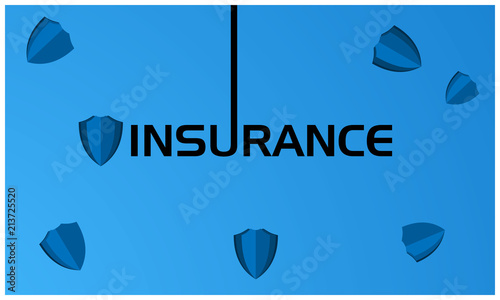 Insurance with shield on blue background