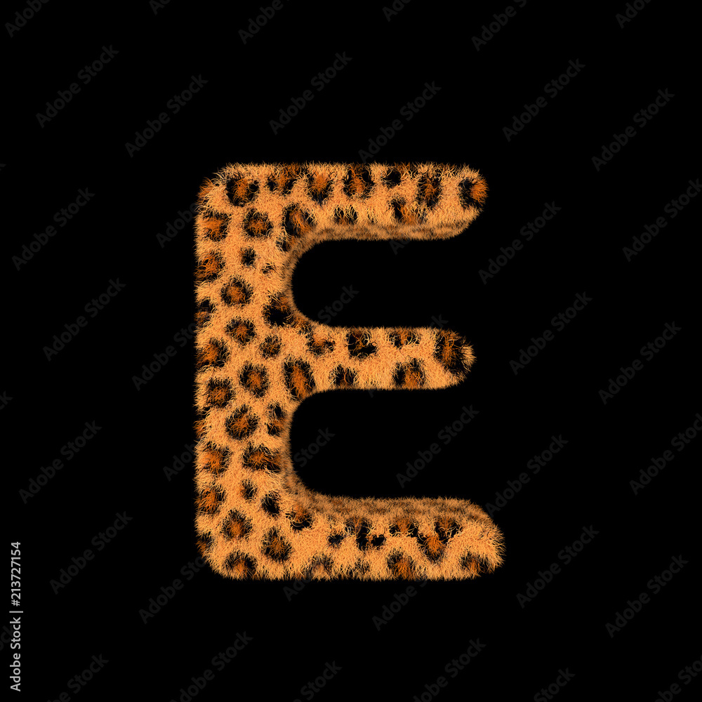 3D Rendering Creative Illustration Leopard Print Furry Letter E 3D Rendering Creative Illustration Leopard Print Furry Letter E