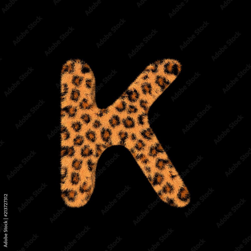 3D Rendering Creative Illustration Leopard Print Furry Letter K 3D Rendering Creative Illustration Leopard Print Furry Letter K