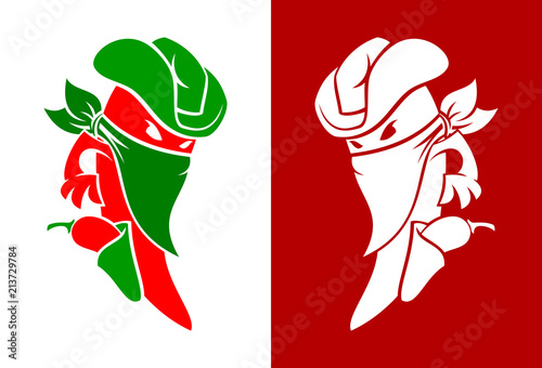 Fiery chili pepper macho character