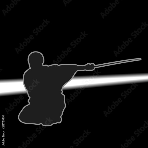 A Japanese Samurai Holding the Katana 
