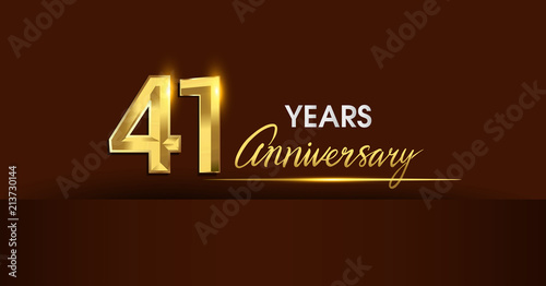 41 years anniversary celebration logotype. anniversary logo with golden color and gold confetti isolated on dark background, vector design for celebration, invitation card, and greeting card