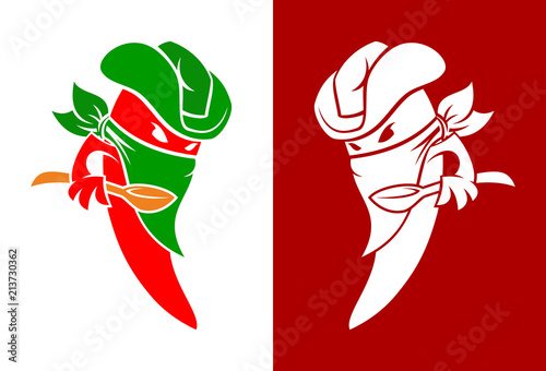Chili pepper chef character with spoon