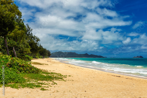 View of Waimanalo beach with turquoise water on Oahu island, Hawaii photo