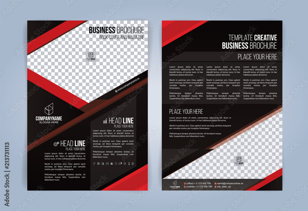 Black and Red Business Brochure. Leaflets Template. Cover Book, Magazine. Vector illustration