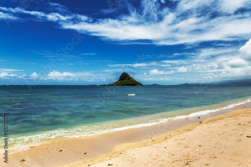 Mokoli'i island and water at Kualoa beach, Oahu, Hawaii photo