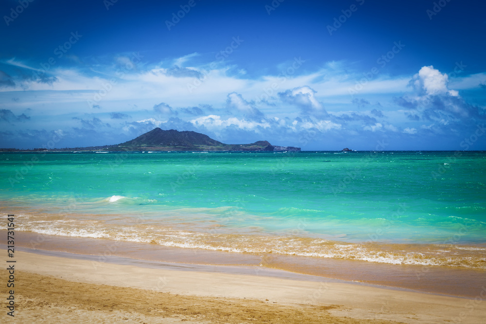 Kailua beach with beautiful turquoise water on Oahu island, Hawaii