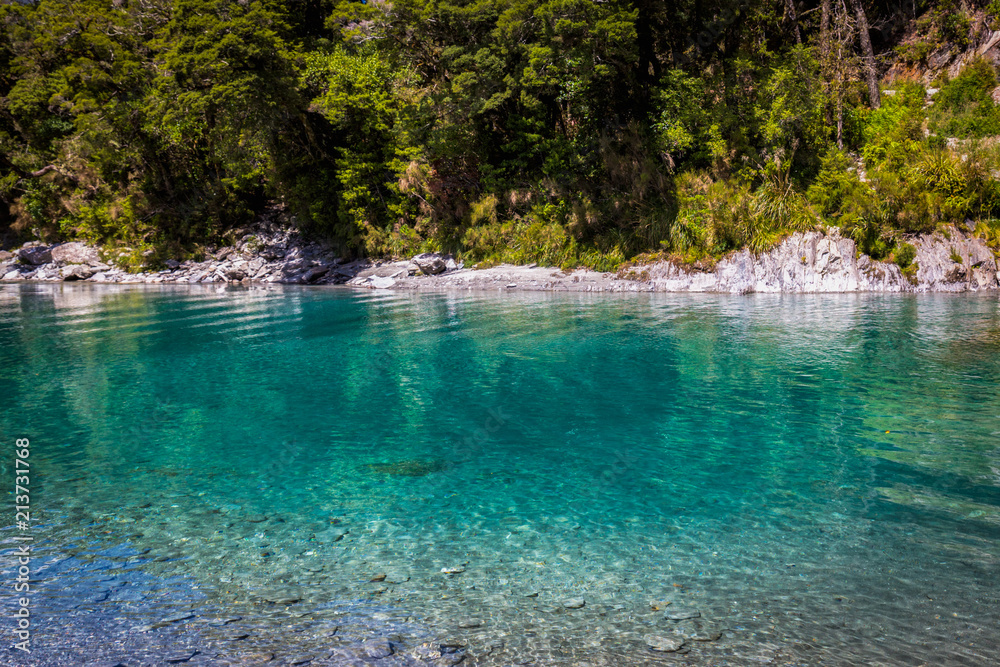 Blue pools - beatiful place at Makarora river on South Island, New Zealand