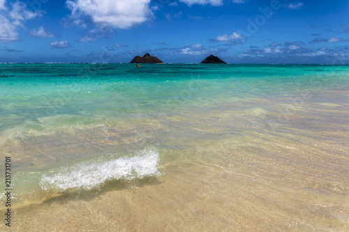 Lanikai beach with clear turquoise water of Pacific ocean