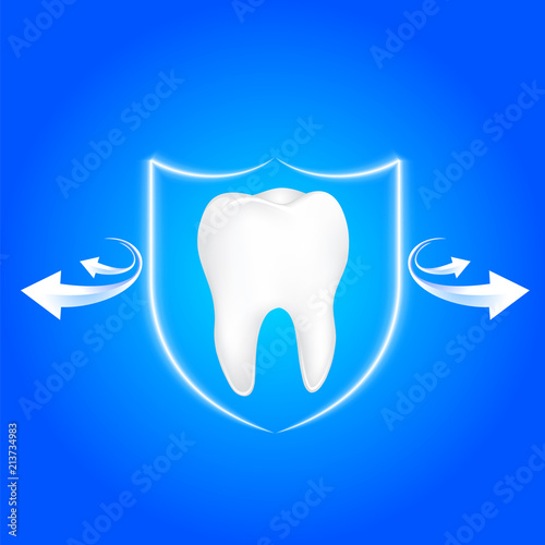 Human tooth protected from bacteria by shield  protection. Icon design. Dental care concept, illustration.