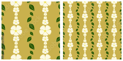 Seamless vector illustration background with plumeria flowers and leaves pattern.