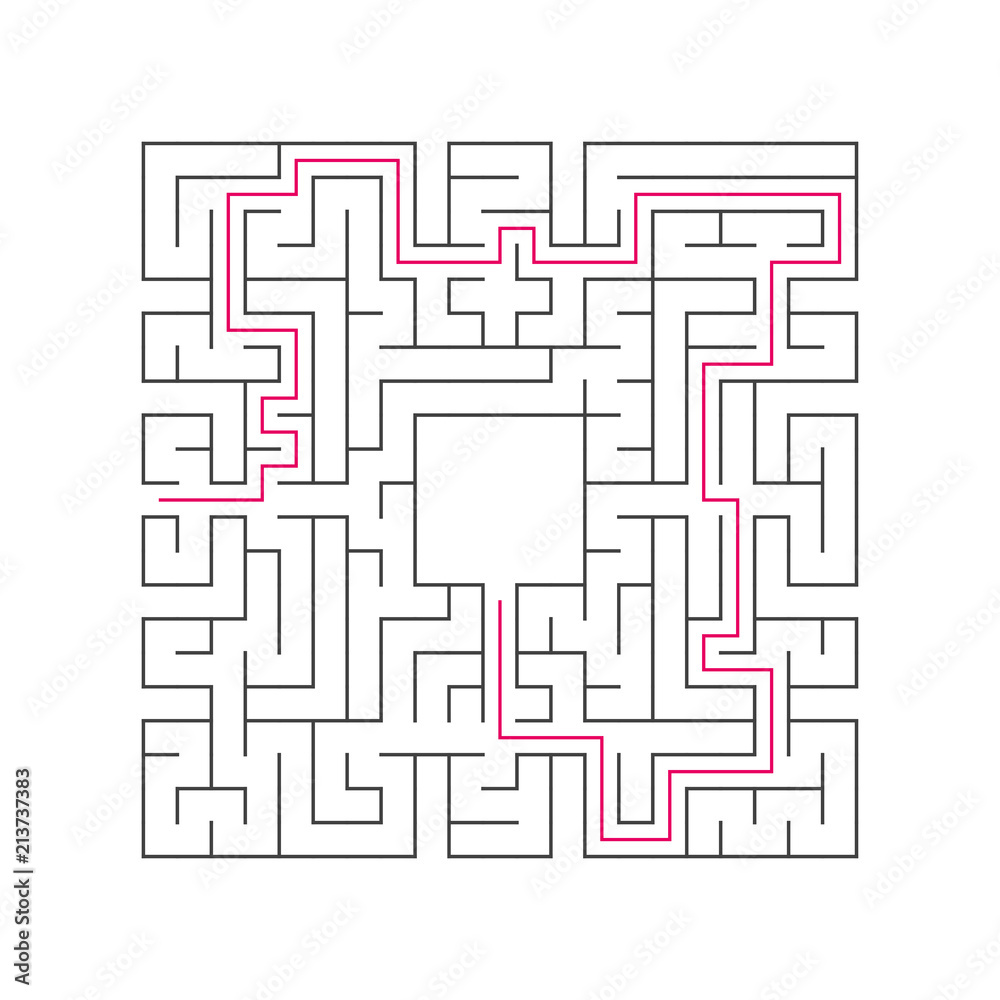 Abstract complex labyrinth. Black stroke on a white background. An interesting puzzle game for children. Vector illustration. With the right way. Abstract complex labyrinth. Black stroke on a white background. An interesting puzzle game for children. Vector illustration. With the right way.